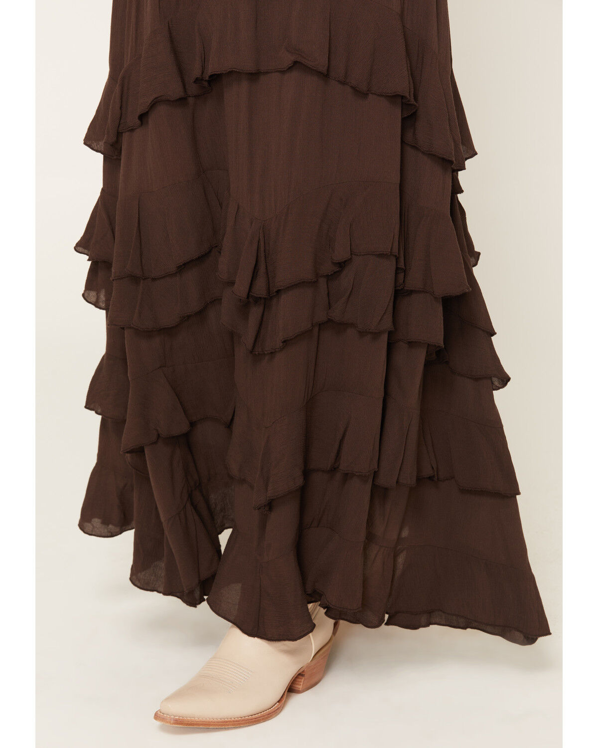 Image #2 - Ashley Women's Tiered Ruffle Maxi Skirt, Chocolate, hi-res