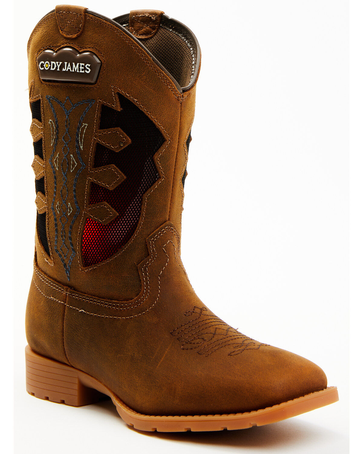 Image #1 - Cody James Boys' Light Up Western Boots - Broad Square Toe, Brown, hi-res