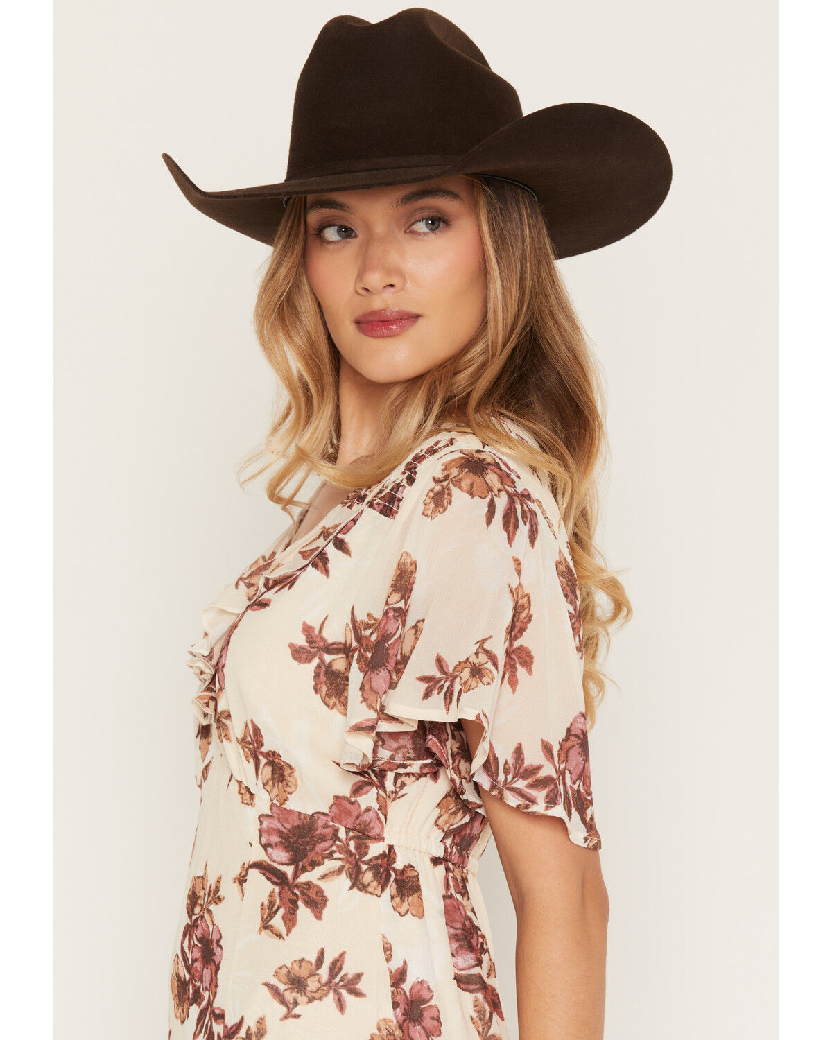 Image #2 - Shyanne Women's Renee Floral Print Short Sleeve Midi Dress, Natural, hi-res