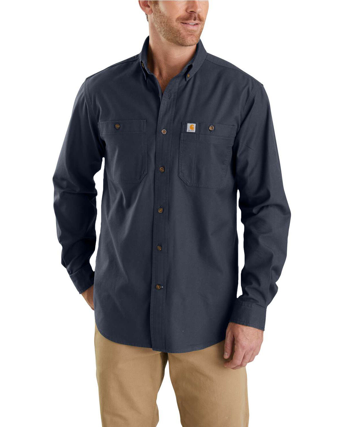 Image #1 - Carhartt Men's Rugged Flex&reg; Rigby Long Sleeve Work Shirt - Tall, Navy, hi-res
