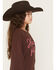 Image #2 - Rock & Roll Denim Girl's Howdy Y'all Stitch Sweater, Brown, hi-res