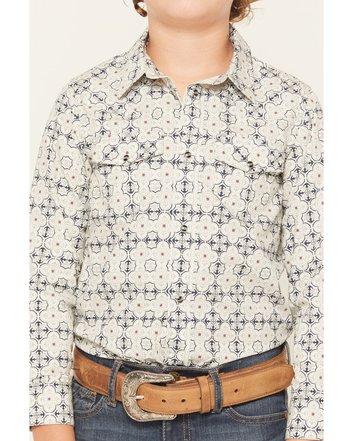 Image #3 - Gibson Trading Co Boys' Initiate Medallion Print Long Sleeve Snap Western Shirt, White, hi-res