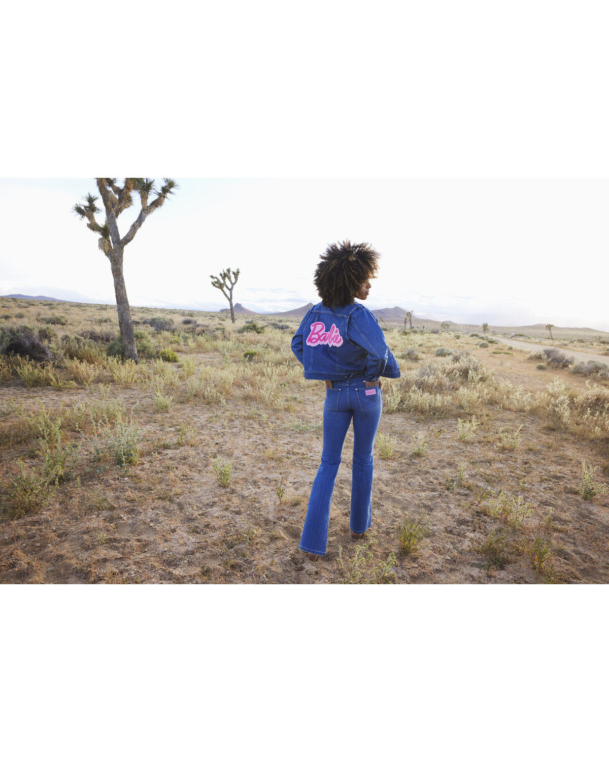 Image #1 - Wrangler&reg; X Barbie&trade; Women's Dark Wash Barbie&trade; Logo Zip Front Denim Jacket, Dark Wash, hi-res