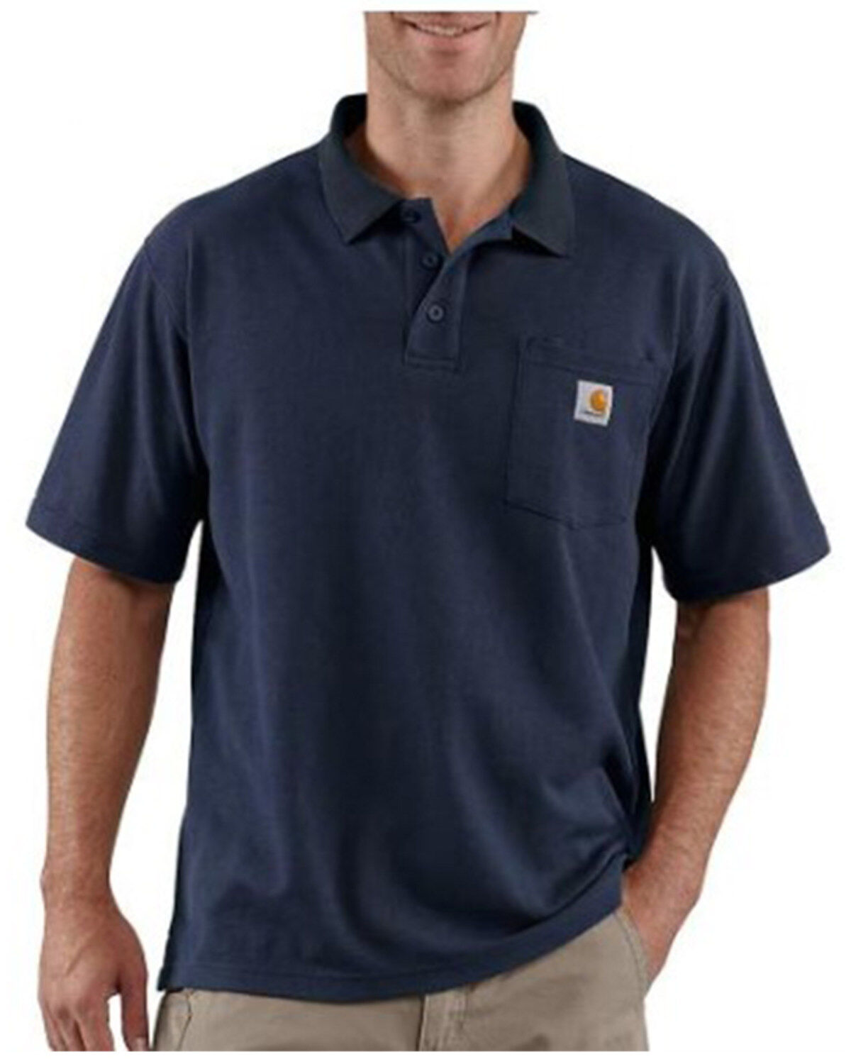 Image #1 - Carhartt Men's Loose Fit Midweight Short Sleeve Button-Down Polo Shirt - Big, Navy, hi-res
