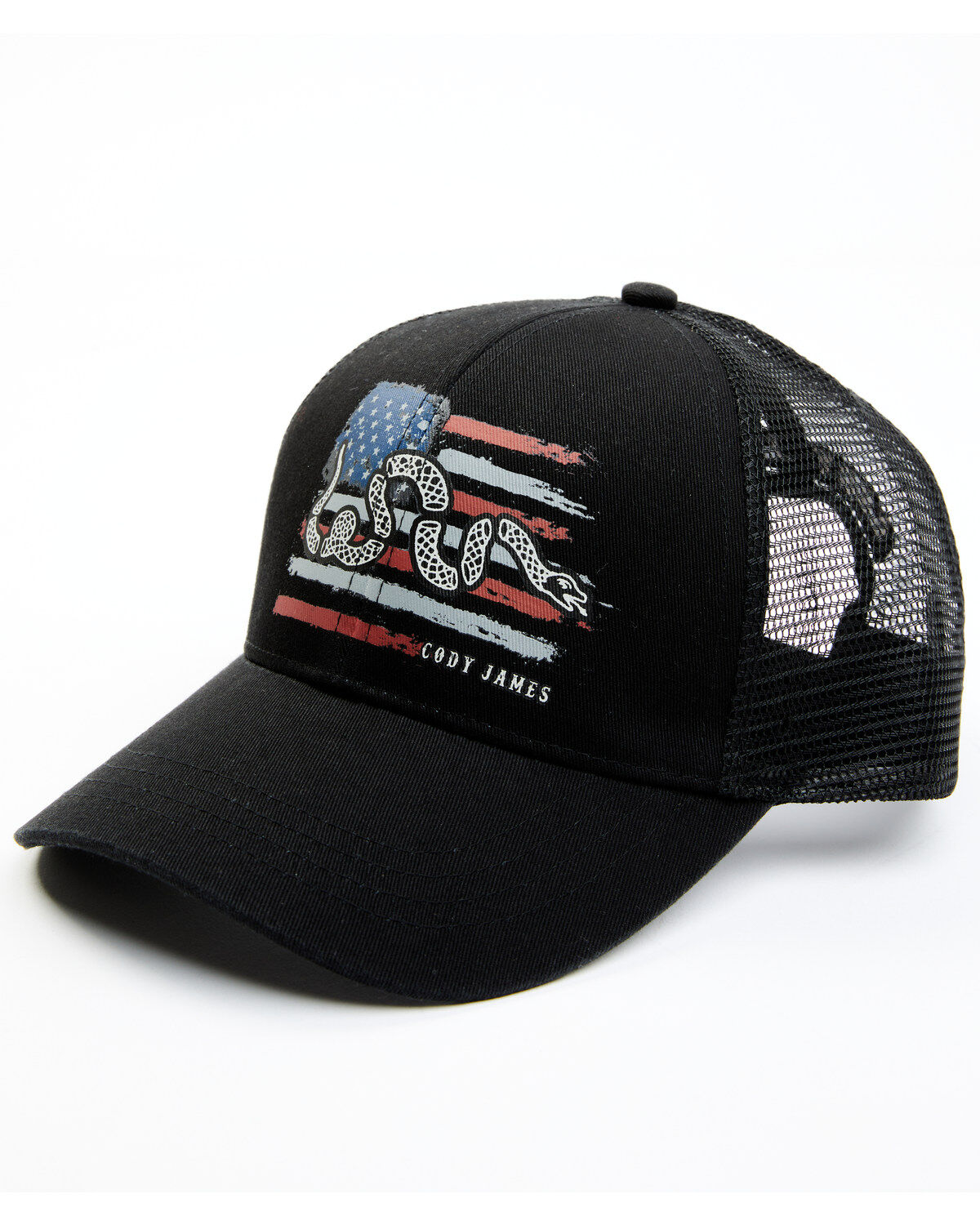Cody James Men's Distressed Snake Flag Ball Cap, Black, hi-res