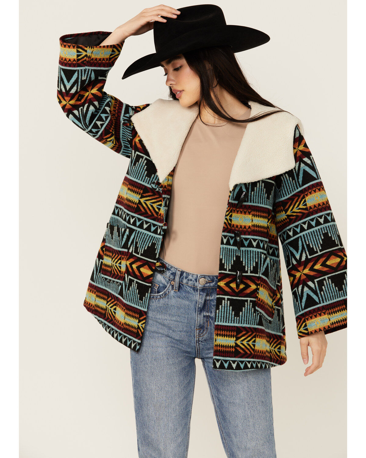 Image #1 - Panhandle Women's Southwestern Print Jacket, Black, hi-res