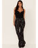 Image #1 - Idyllwind Women's Floral Print High Rise Flare Corduroy Jeans, Black, hi-res