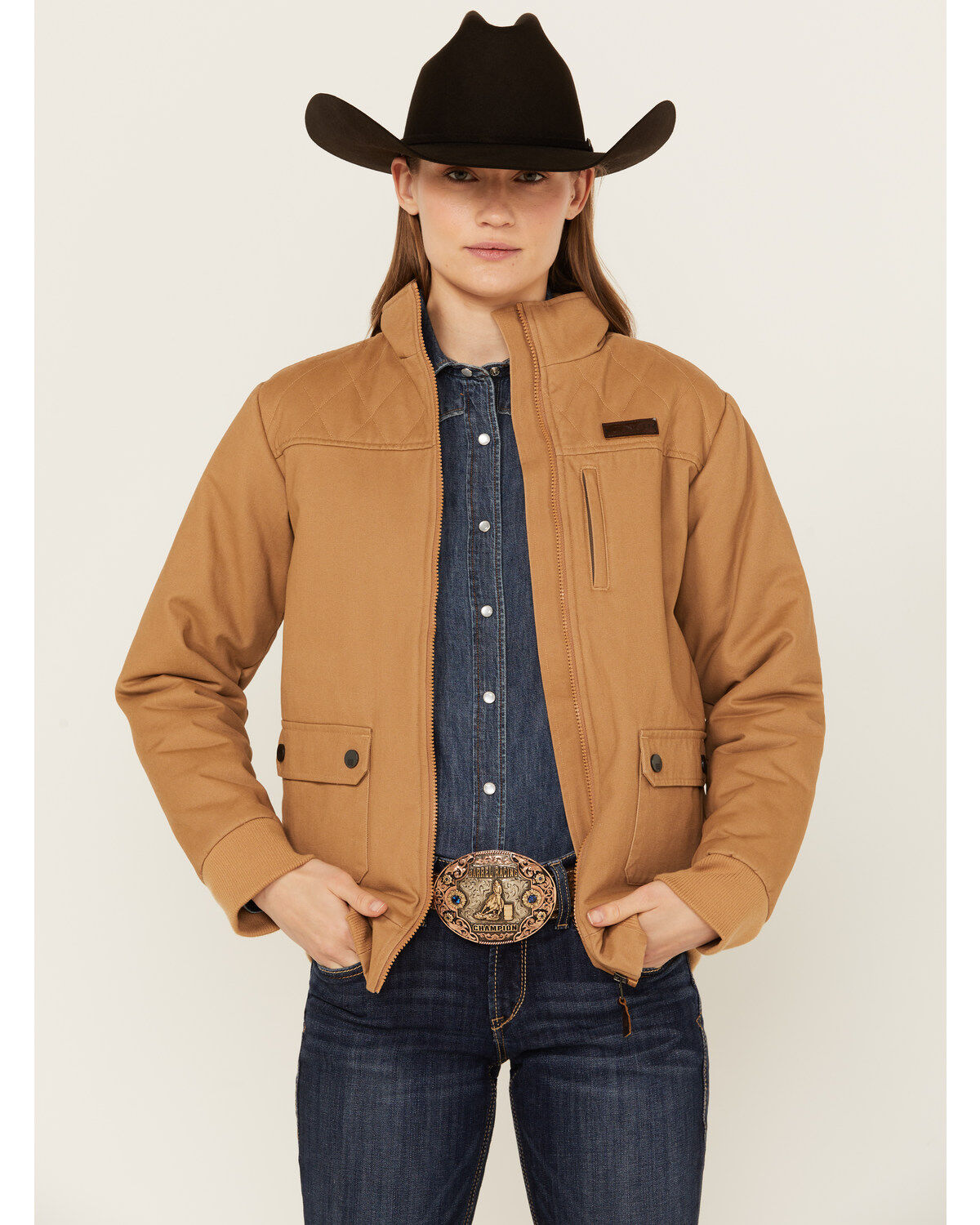 Cinch Women's Barn Bomber Jacket, Brown, hi-res
