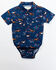 Image #1 - Shyanne Infant Girls' Horse Floral Short Sleeve Pearl Snap Onesie, Dark Blue, hi-res