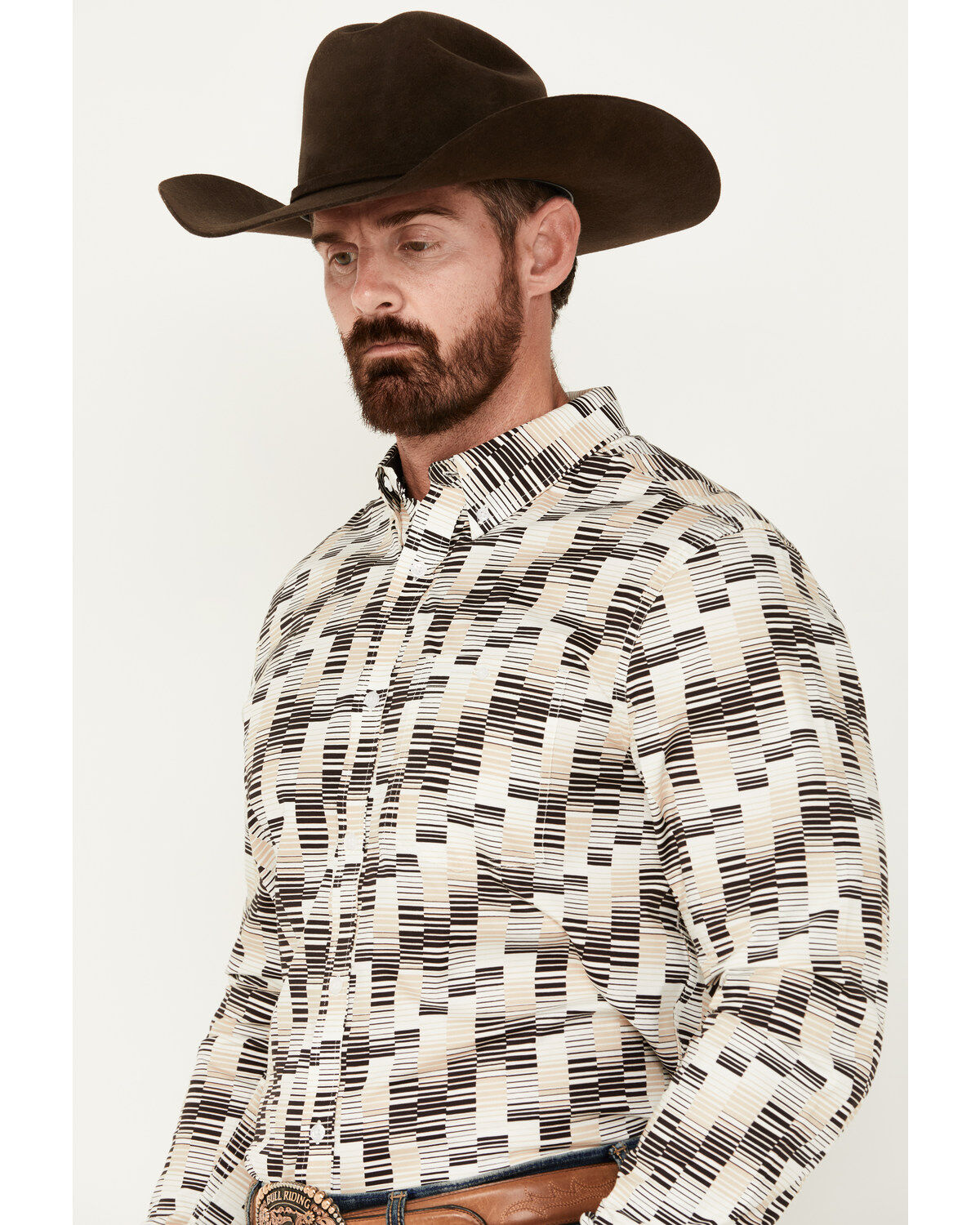 Image #2 - RANK 45&reg; Men's Geo Print Long Sleeve Button-Down Western Shirt, Black, hi-res