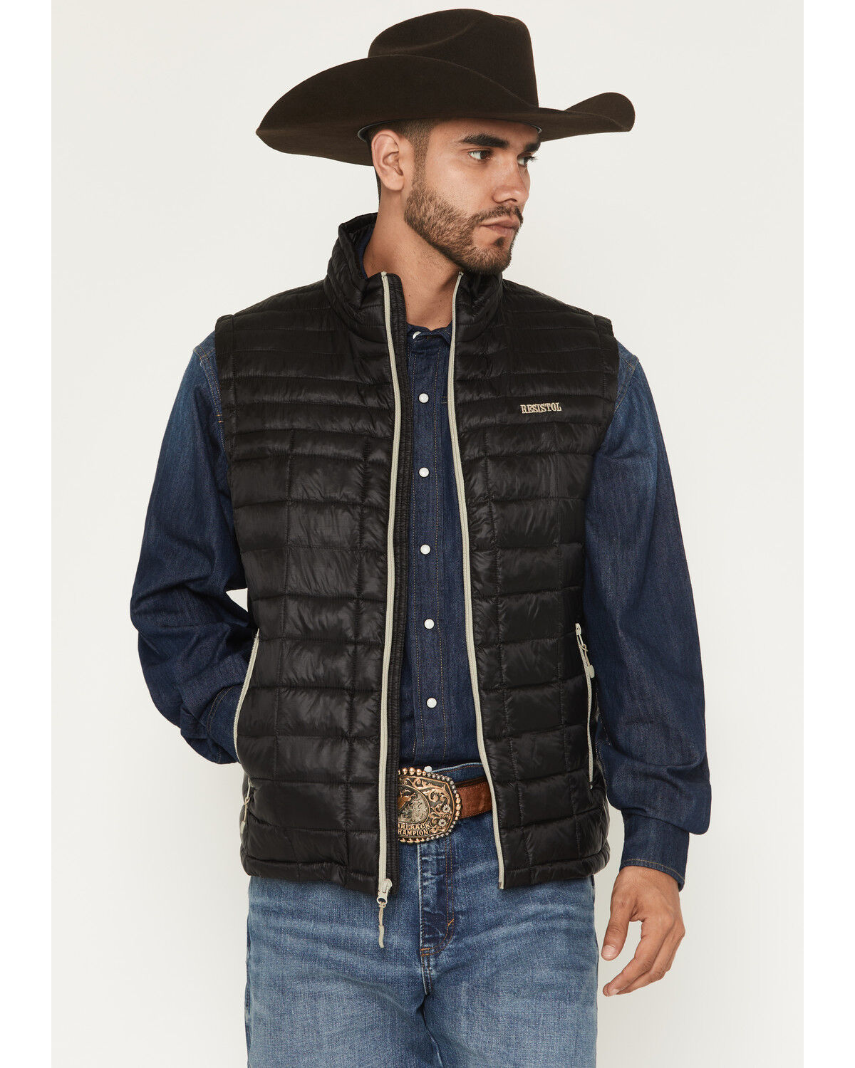 Resistol Men's Cold Bloq Puffer Vest, Black, hi-res