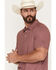 Image #2 - Burlebo Men's Texas Short Sleeve Button-Down Performance Polo Shirt, Maroon, hi-res
