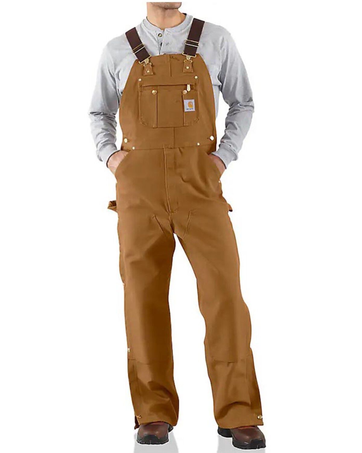 Carhartt Men's Loose Fit Firm Duck Bib Overalls, Brown, hi-res