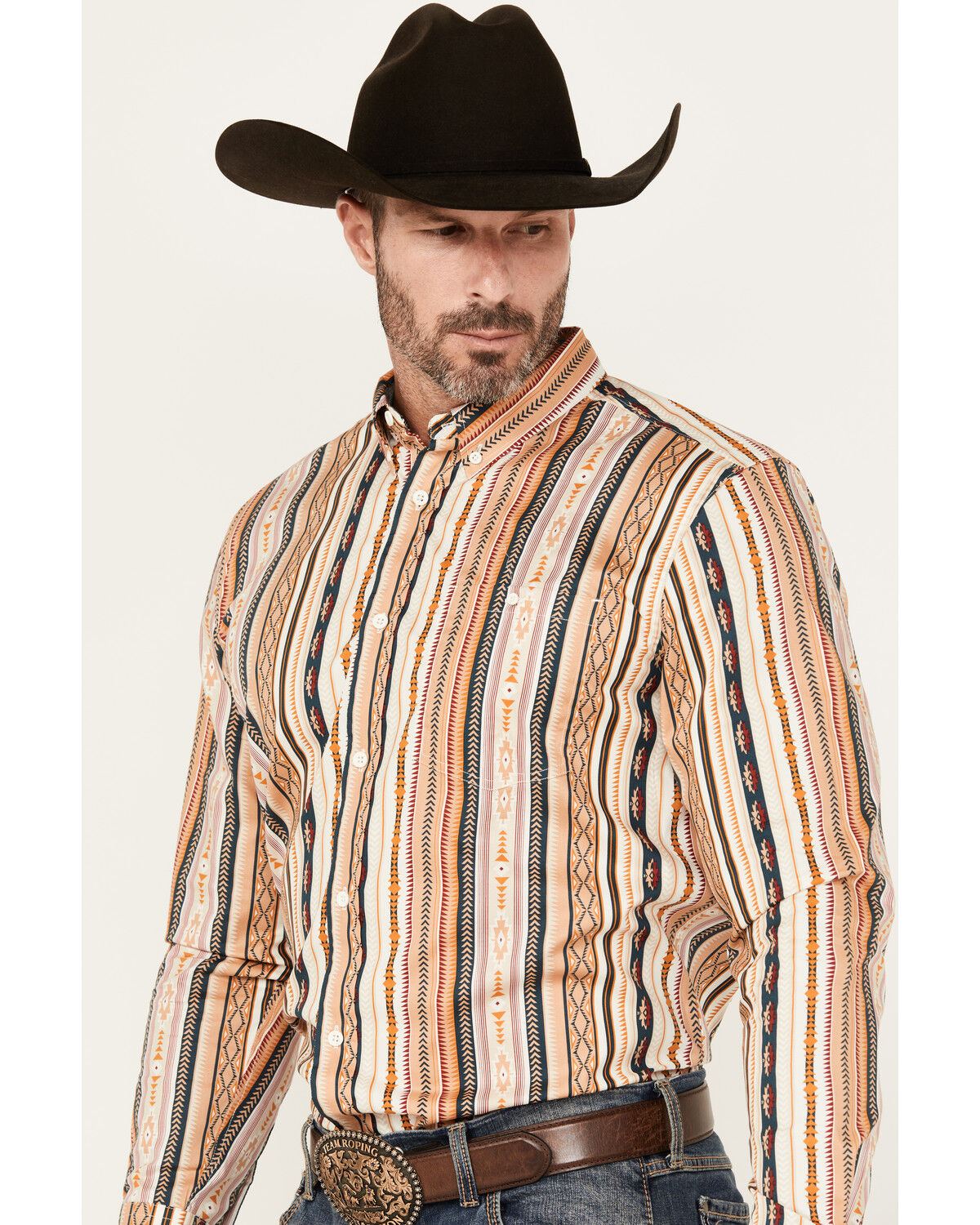Image #2 - RANK 45&reg; Men's Durango Southwestern Striped Print Long Sleeve Button-Down Stretch Western Shirt, Tan, hi-res