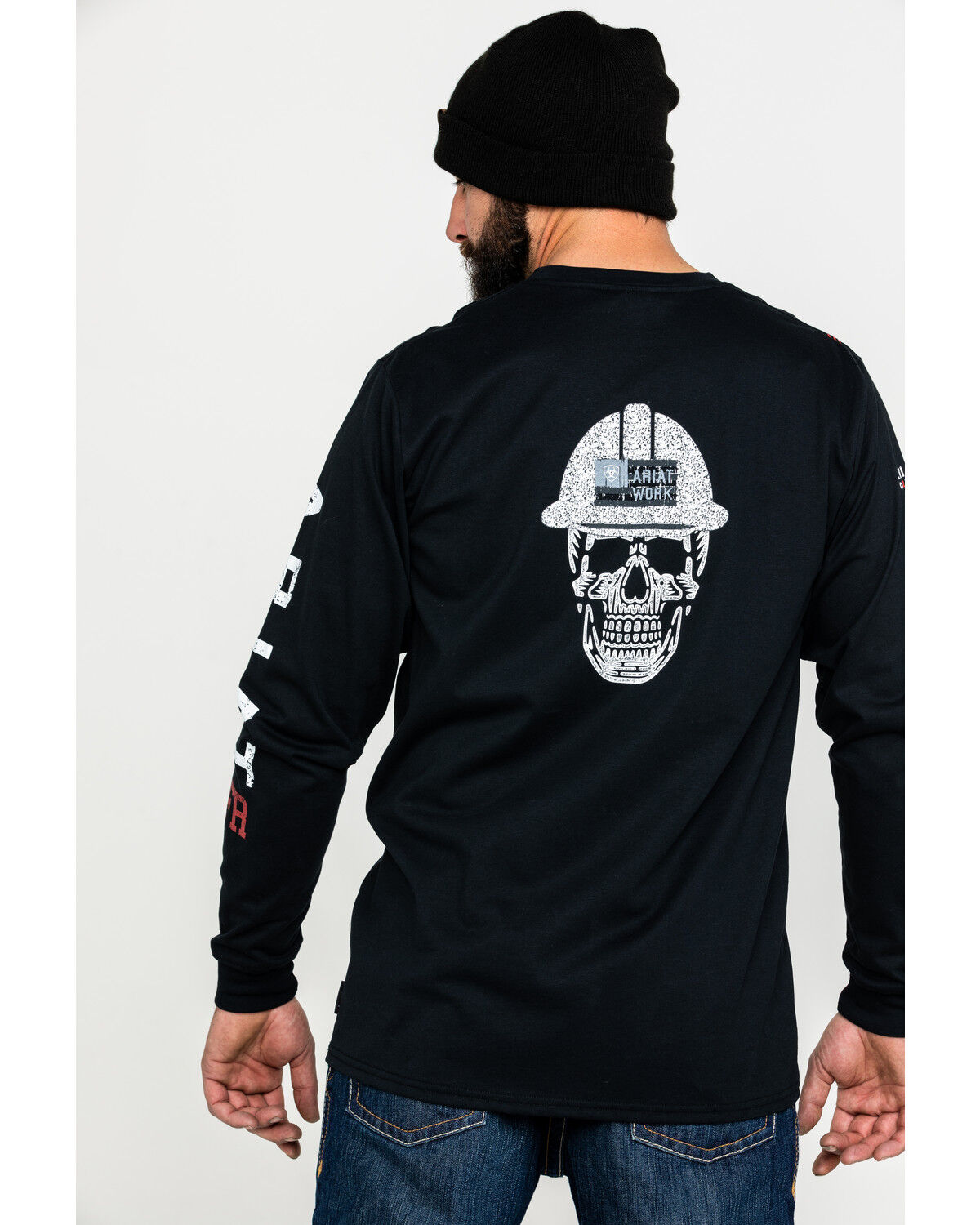 Image #1 - Ariat Men's FR Roughneck Skull Logo Crew Long Sleeve Work T-Shirt - Big, Black, hi-res