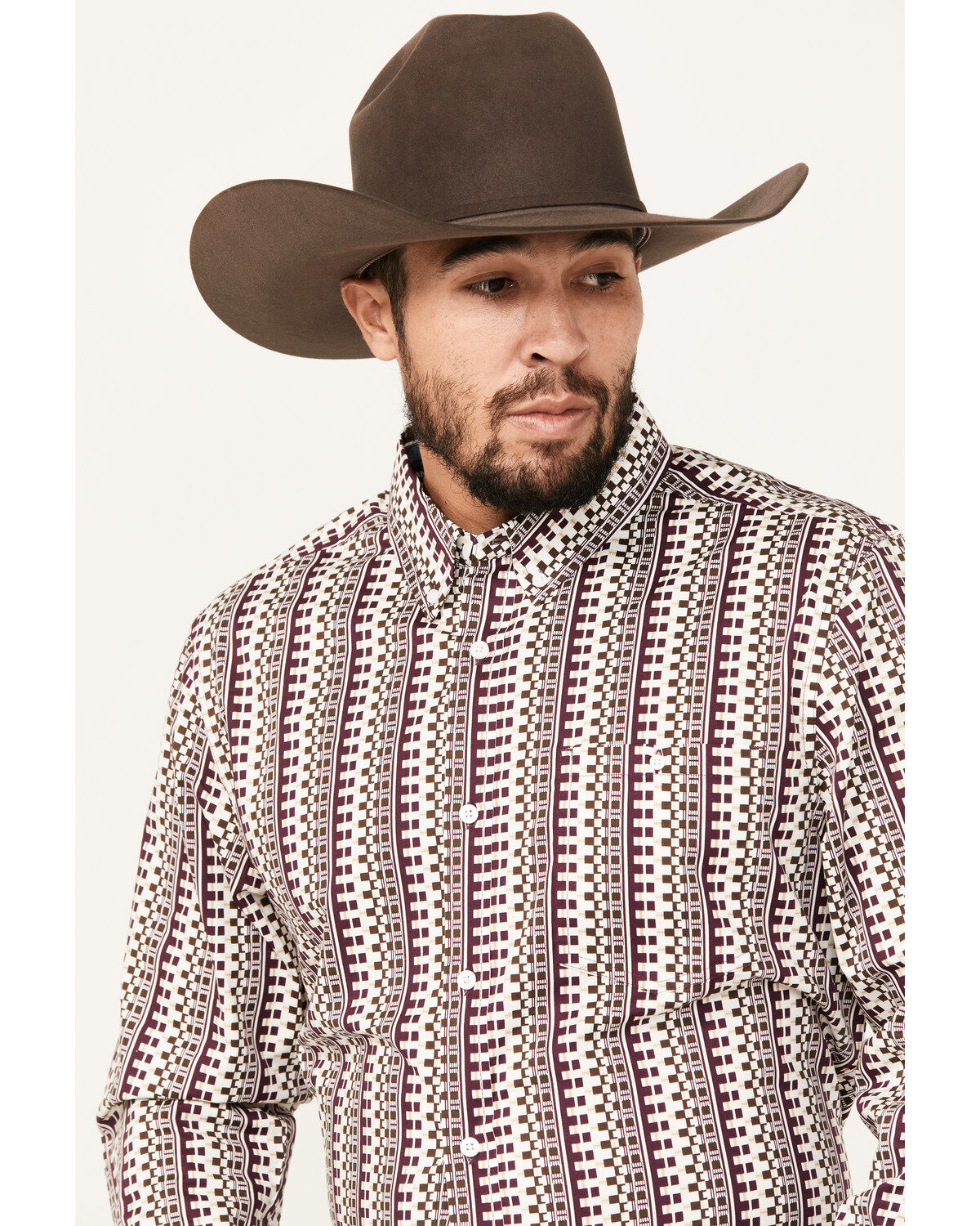 Image #2 - RANK 45&reg; Men's Railroad Geo Print Long Sleeve Button-Down Western Shirt, Grape, hi-res