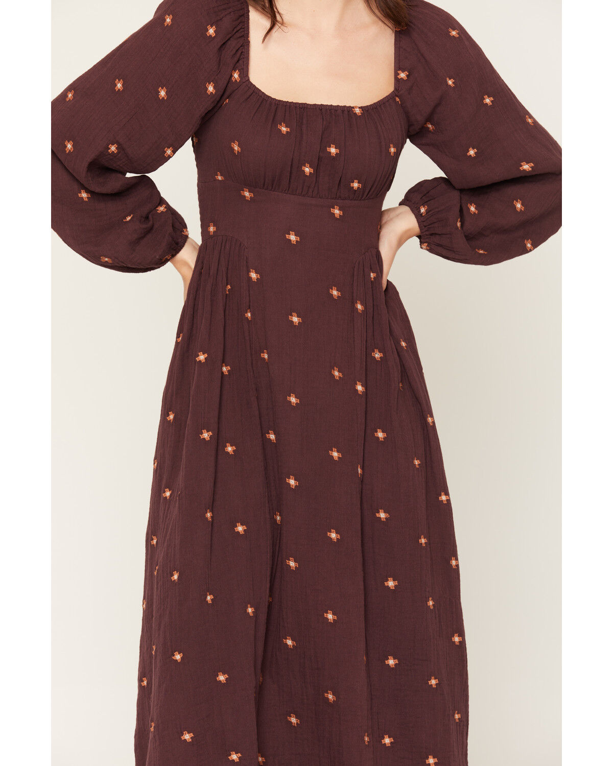 Image #3 - Rock & Roll Denim Women's Geo Print Embroidered Maxi Dress, Wine, hi-res