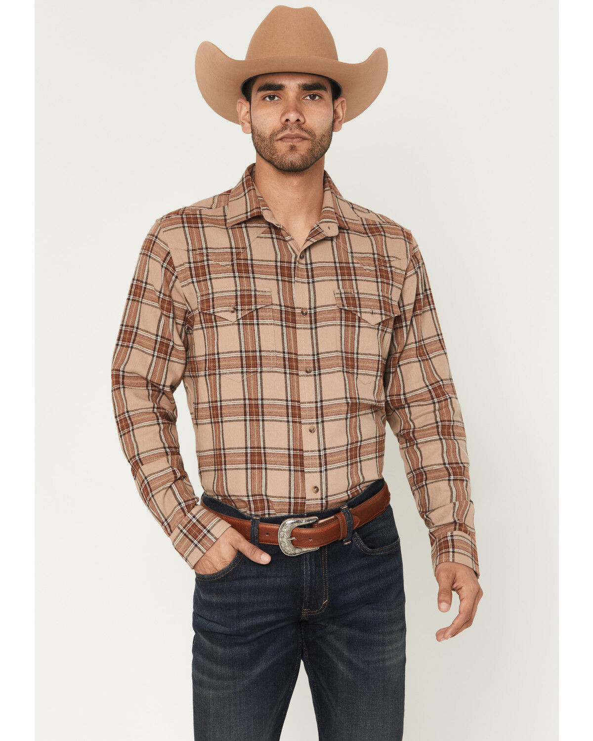 Cody James Black 1978&reg; Men's Brenden Plaid Print Long Sleeve Button-Down Flannel Shirt, Tan, hi-res