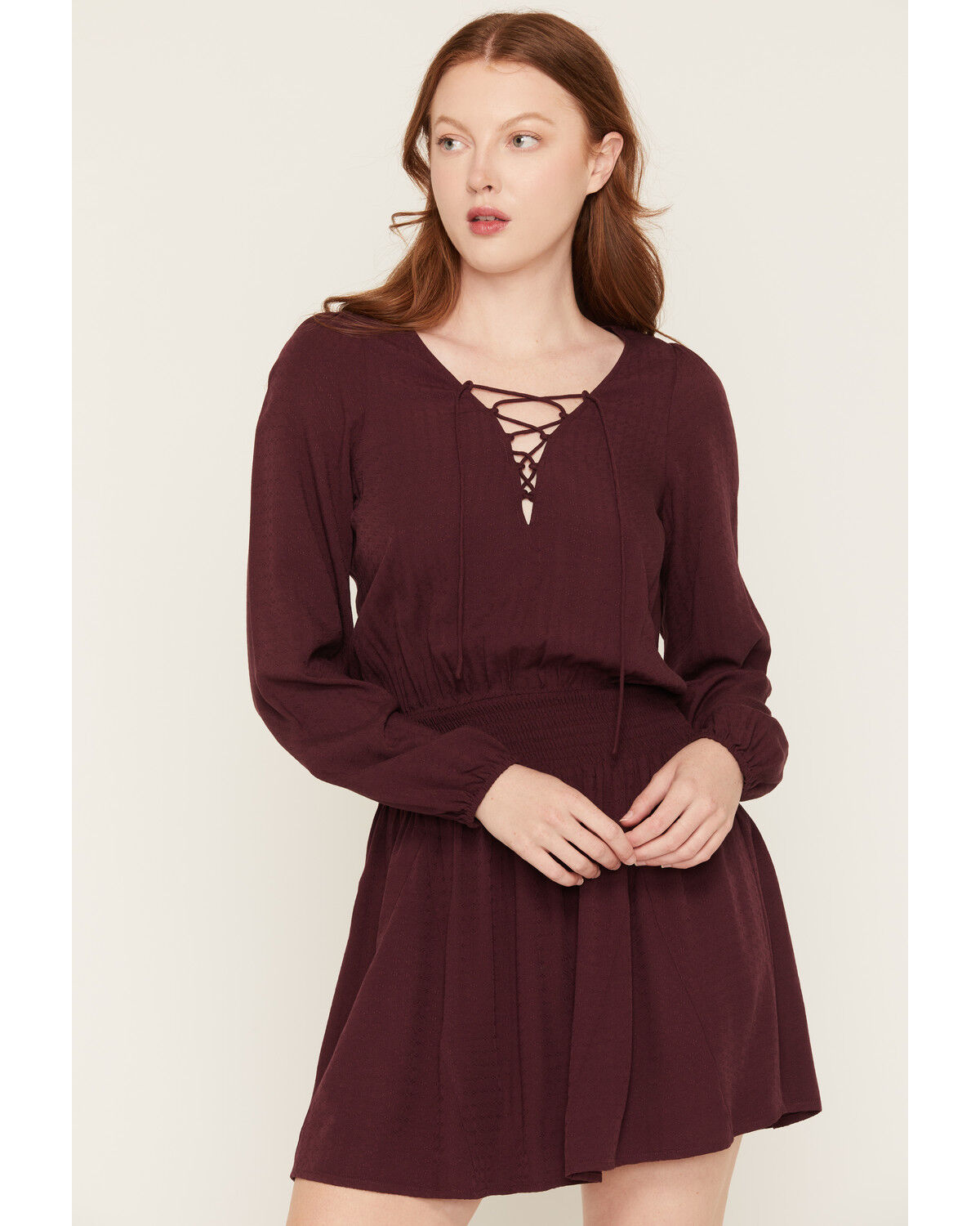 Image #1 - Idyllwind Women's Aimee Lace-Up Mini Dress, Wine, hi-res