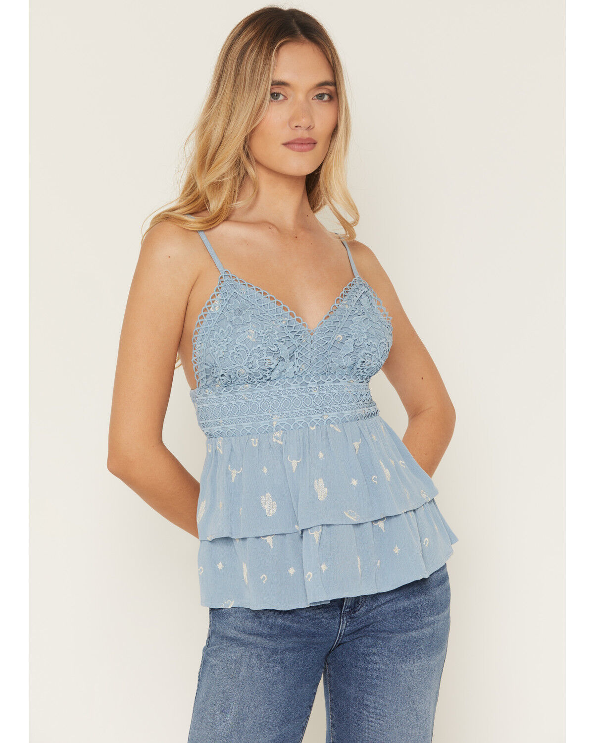 A.T.A.P. Women's Crochet Embroidered Sleeveless Tank Top, Blue, hi-res