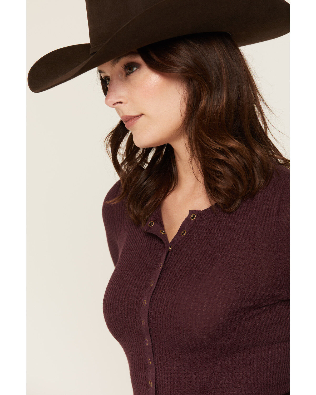 Image #2 - Idyllwind Women's Norwood Solid Long Sleeve Snap Thermal Shirt, Wine, hi-res