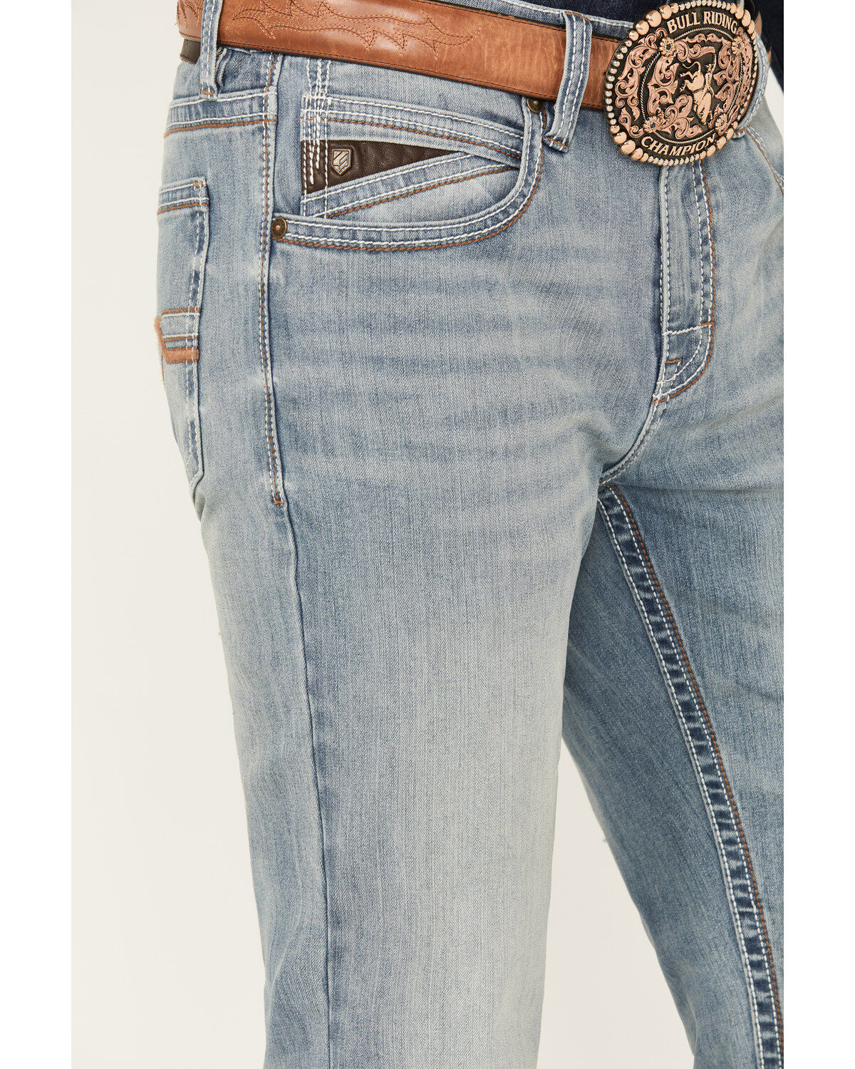Image #2 - RANK 45&reg; Men's Scoreline Wash Trigger Slim Bootcut 4-Way Performance Stretch Denim Jeans, Blue, hi-res