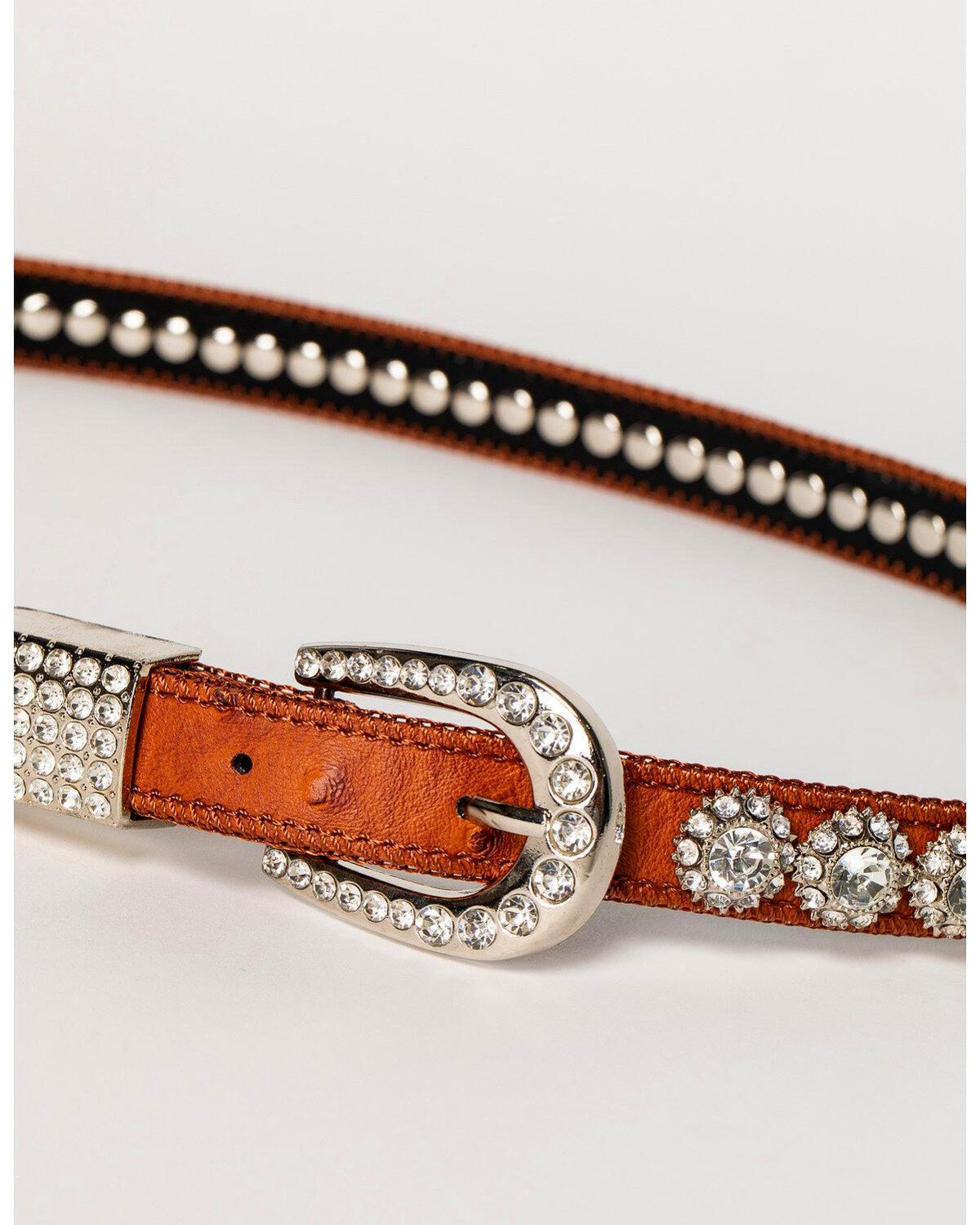 Image #1 - Shyanne&reg; Girl's Ostrich Print Rhinestone Belt, Brown, hi-res