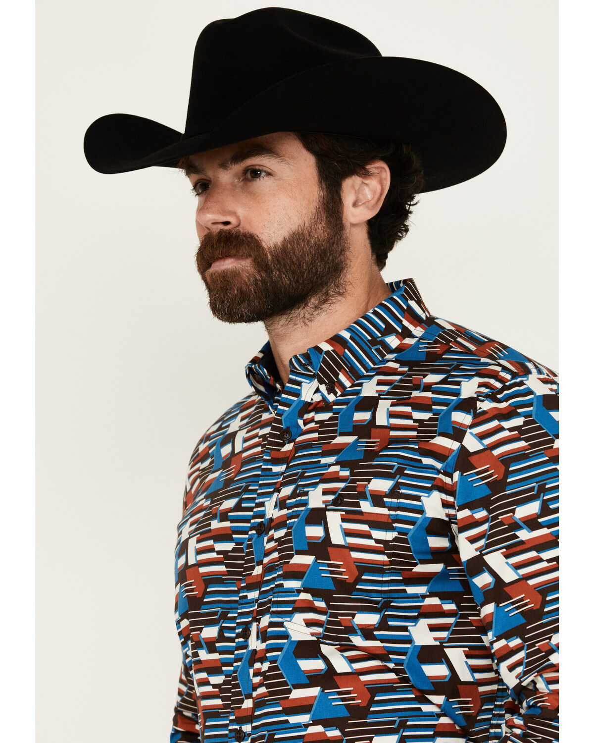 Image #2 - RANK 45&reg; Men's Yaak Abstract Geo Print Long Sleeve Button-Down Stretch Western Shirt, Chocolate, hi-res