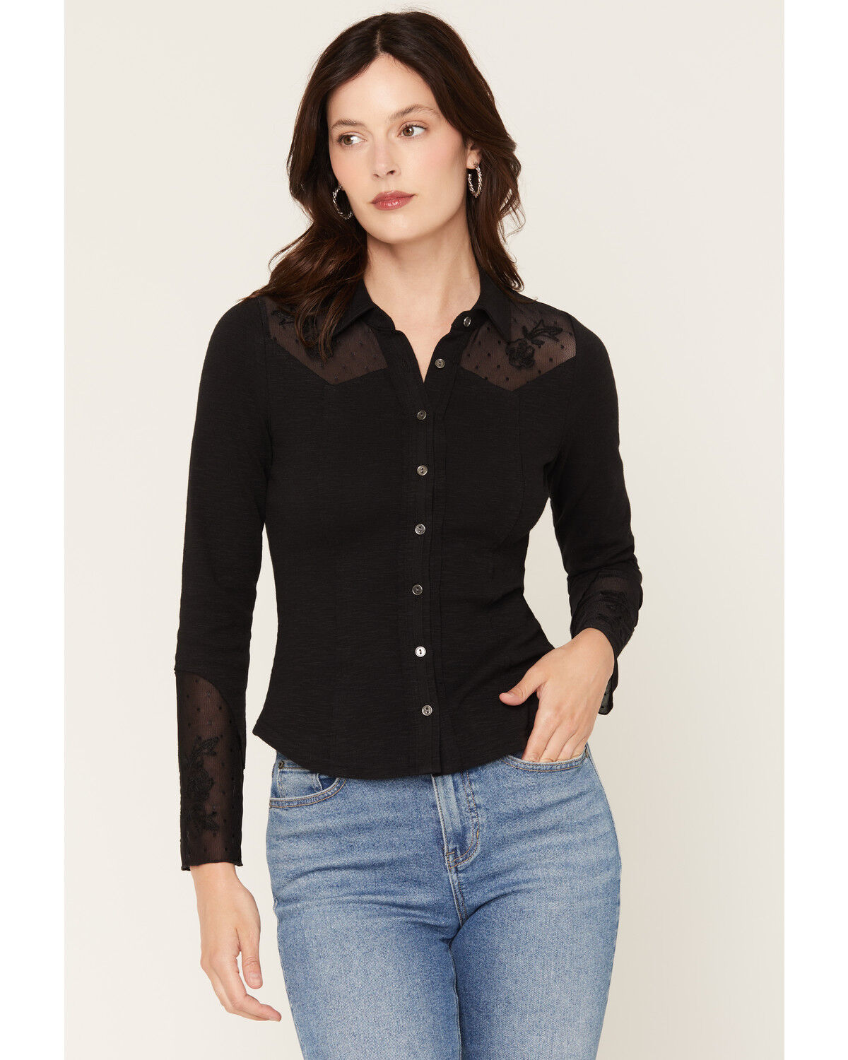 Idyllwind Women's Phoenix Button Front Western Shirt, Black, hi-res