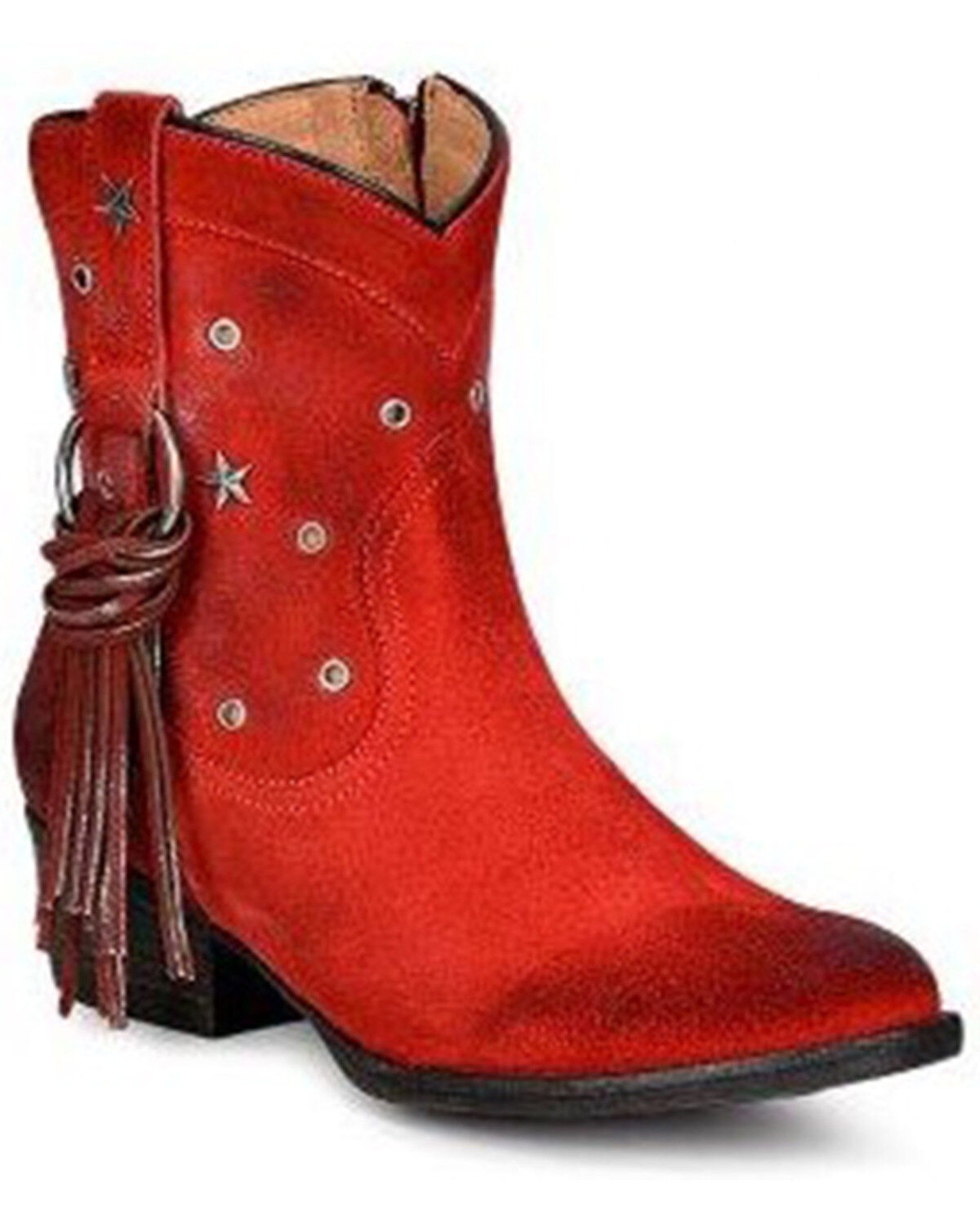 Image #1 - Circle G Women's Fringe Harness & Star Studded Booties - Round Toe, Red, hi-res