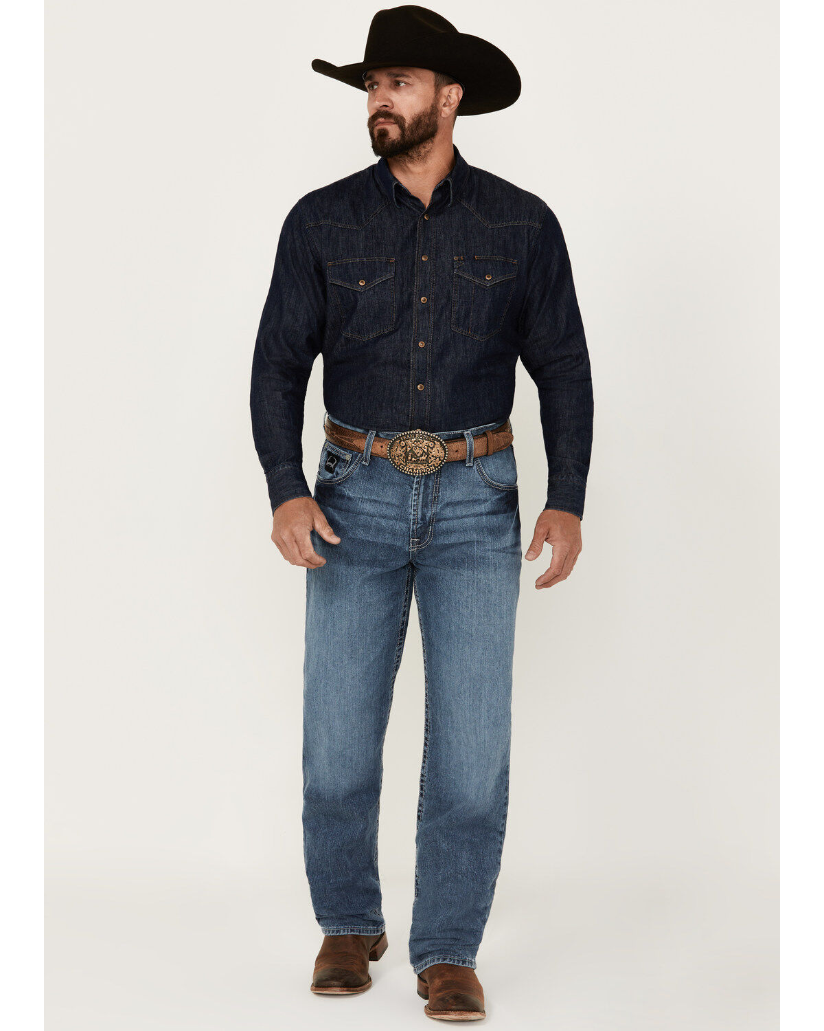 Cinch Men's Black Label 2.0 Medium Wash Loose Fit Tapered Denim Jeans, Indigo, hi-res