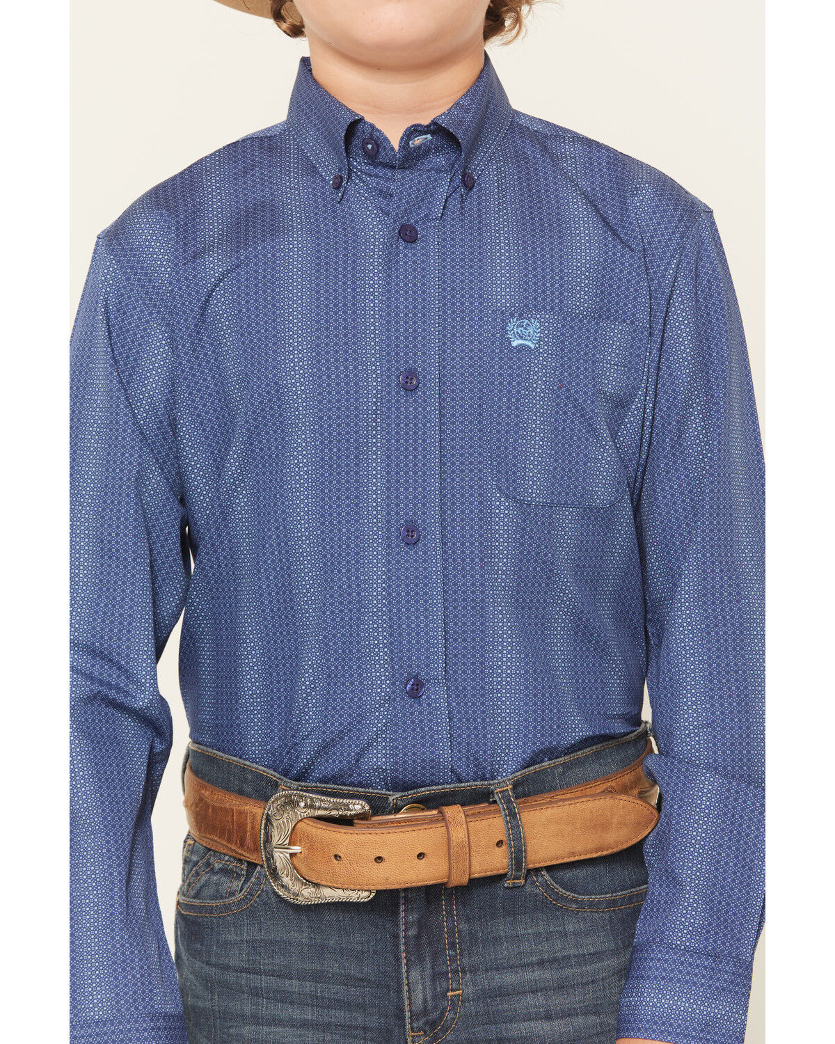Image #3 - Cinch Boys' Printed Long Sleeve Button-Down Western Shirt, Royal Blue, hi-res