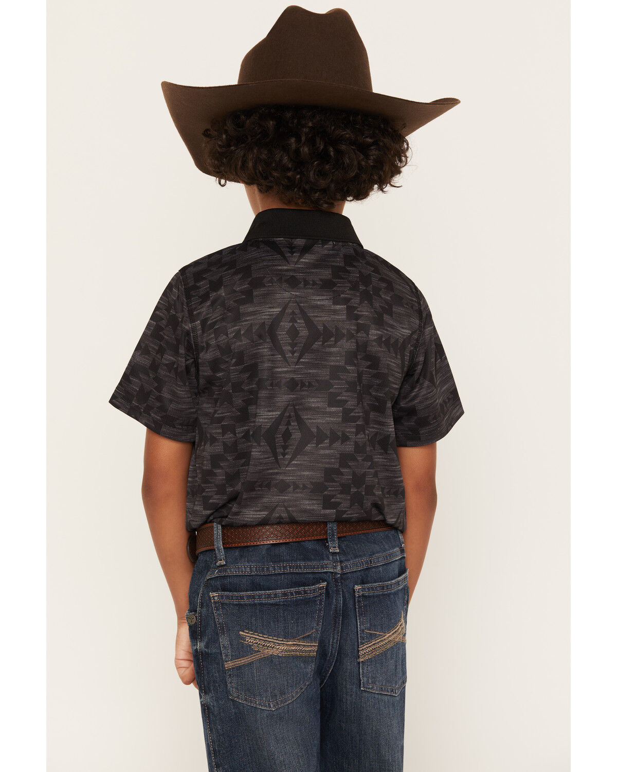 Image #4 - RANK 45&reg; Boys' Tonal Southwestern Print Short Sleeve Polo, Charcoal, hi-res