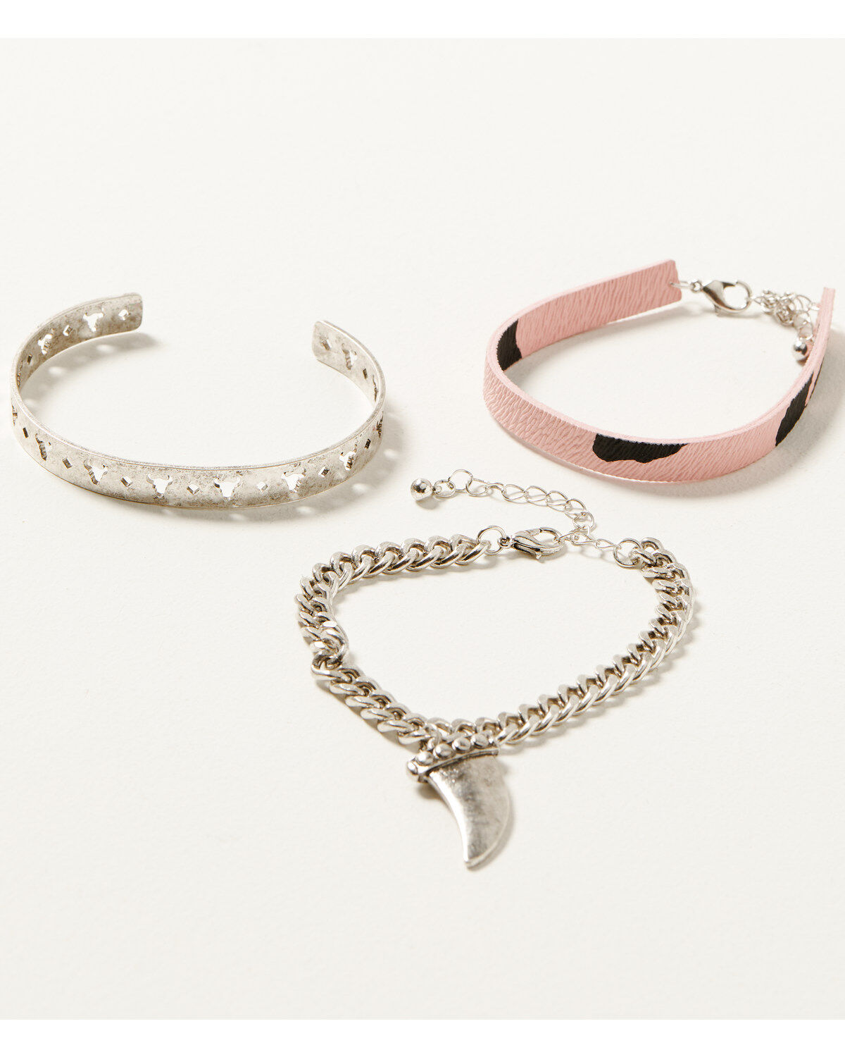 Image #1 - Shyanne Women's Disco Cowgirl Steer Head Chain & Cuff Bracelet Set - 3-Piece, Pink, hi-res