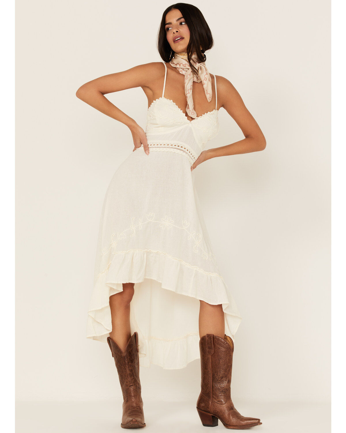 Image #1 - Scully Women's Embroidered Ruffled Hi-Lo Dress, Cream, hi-res