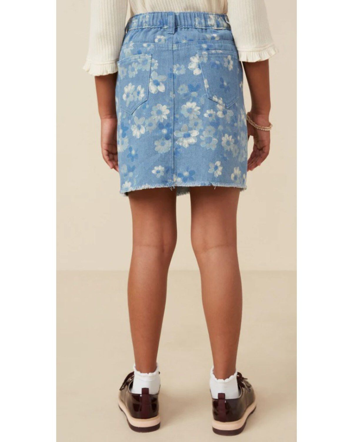 Image #3 - Hayden La Girls' Floral High Rise Denim Skirt, Blue, hi-res