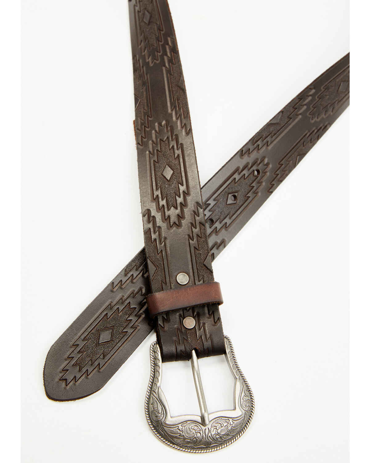 Image #1 - RANK 45&reg; Men's Slade Southwestern Embossed Leather Belt, Dark Brown, hi-res