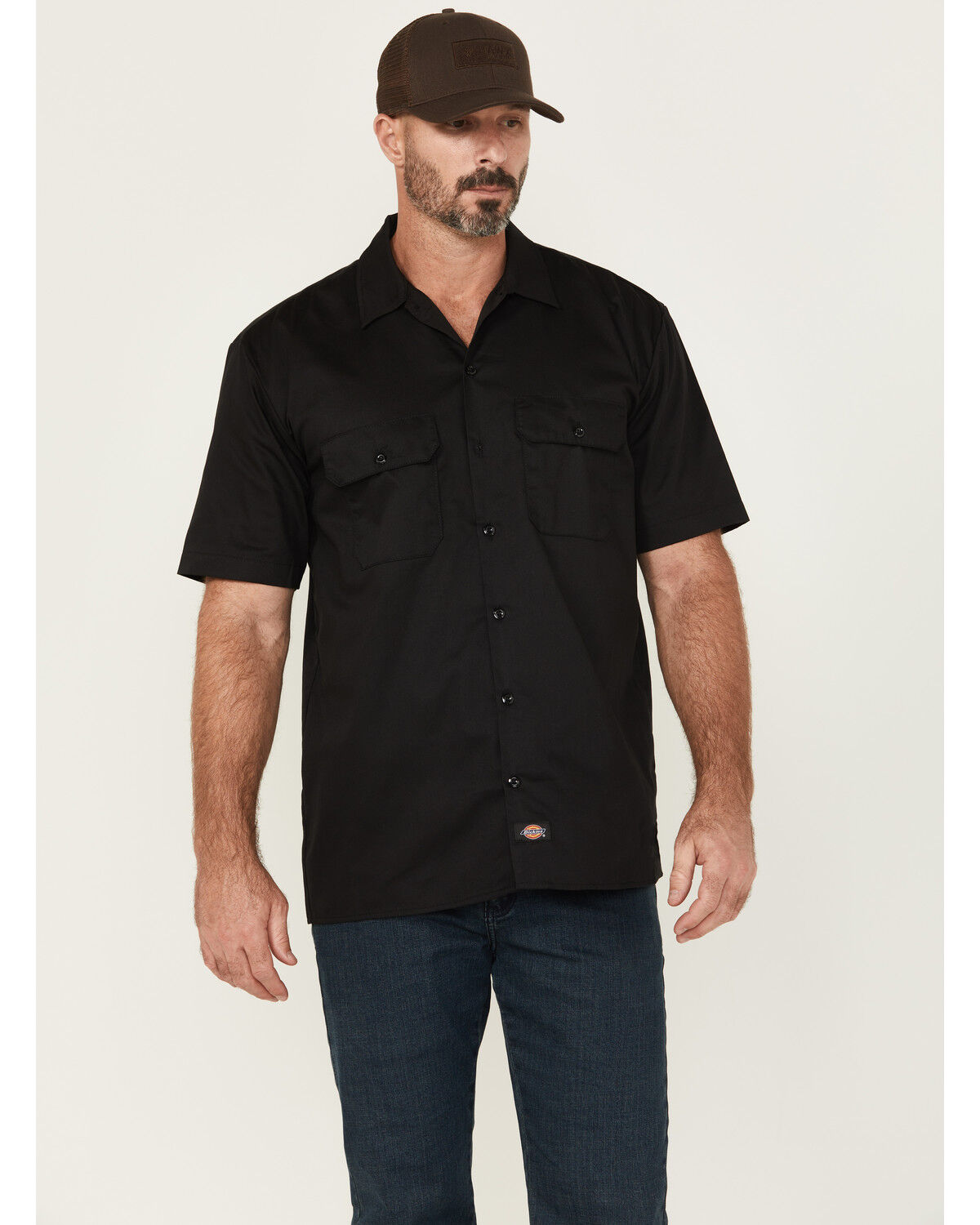 Dickies Men's Flex Twill Relaxed Short Sleeve Button-Down Work Shirt, Black, hi-res