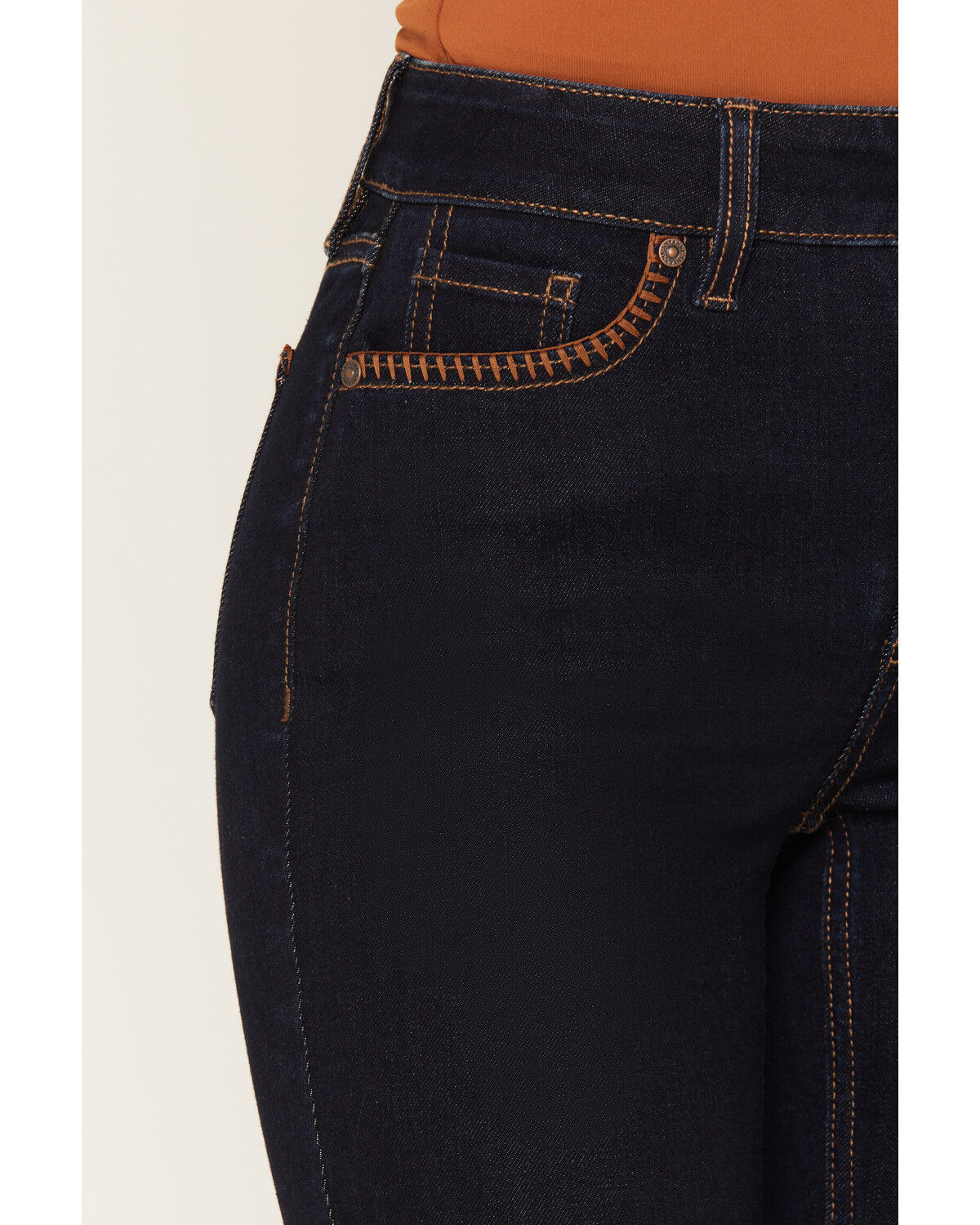 Image #2 - Shyanne Women's Wilder Blanket Stitch Celeste High Rise Bootcut Comfort Stretch Denim Jeans, Dark Wash, hi-res