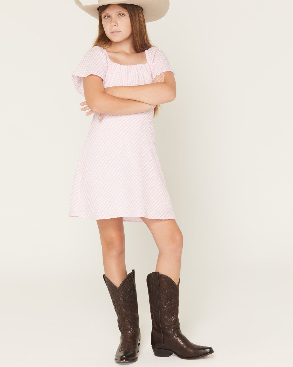 Originality Girls' Emma Gingham Tie Back Dress, Pink, hi-res