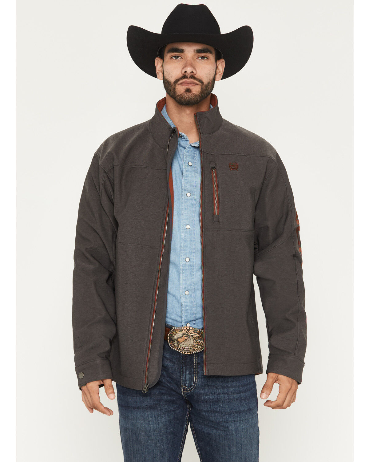 Image #1 - Cinch Men's Bonded Softshell Jacket - Big, Charcoal, hi-res