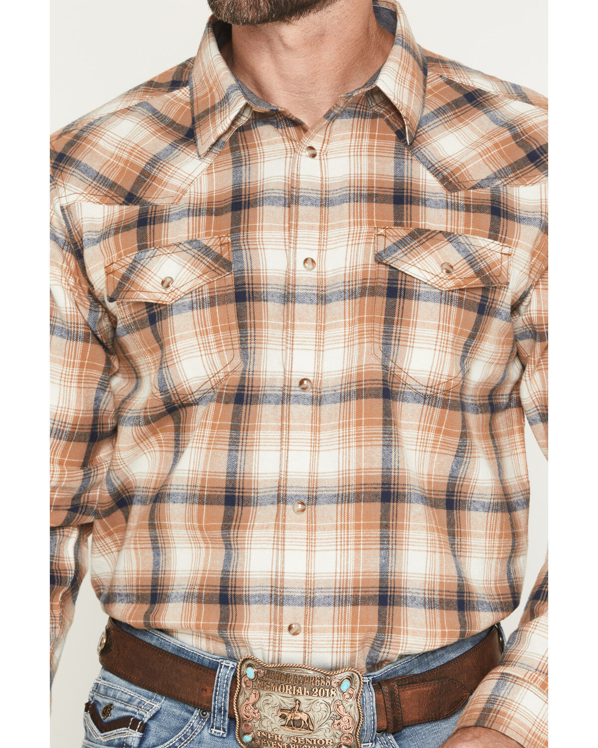 Image #3 - Cody James Men's Bravo Plaid Print Long Sleeve Snap Flannel Shirt - Big, Tan, hi-res