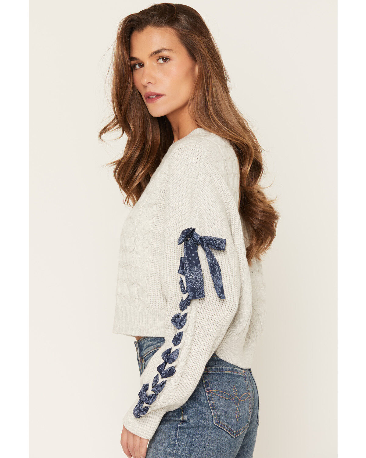 Image #3 - Originality Women's Ribbon Sleeve Sweater, Grey, hi-res