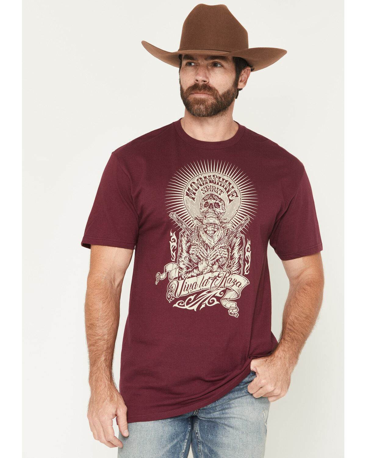 Moonshine Spirit&reg; Men's Viva La Raza Short Sleeve Graphic T-Shirt, Burgundy, hi-res