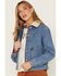 Image #2 - Wrangler Women's Light Wash Denim Sherpa Collar Western Jacket, Blue, hi-res