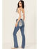 Image #1 - Miss Me Women's Fleur de Lis Medium Wash Mid Rise Bootcut Stretch Denim Jeans , Medium Wash, hi-res