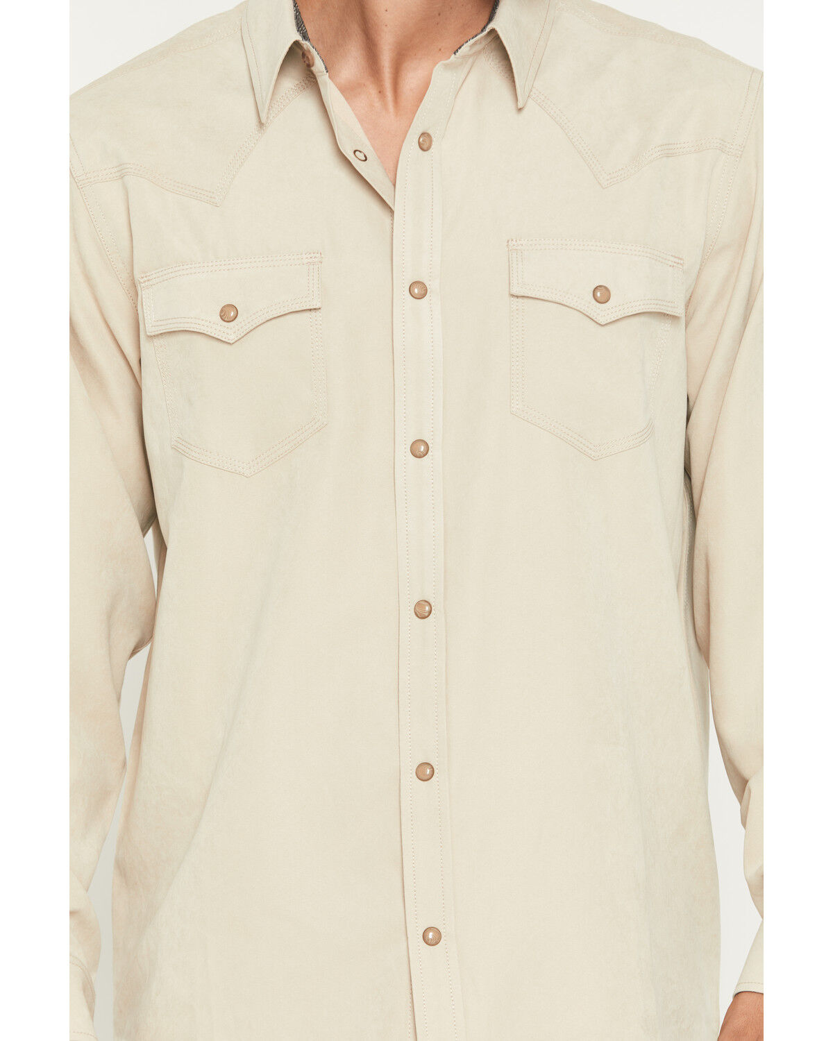 Image #3 - Moonshine Spirit&reg; Men's Side Stage Solid Suede Long Sleeve Snap Western Shirt, Tan, hi-res