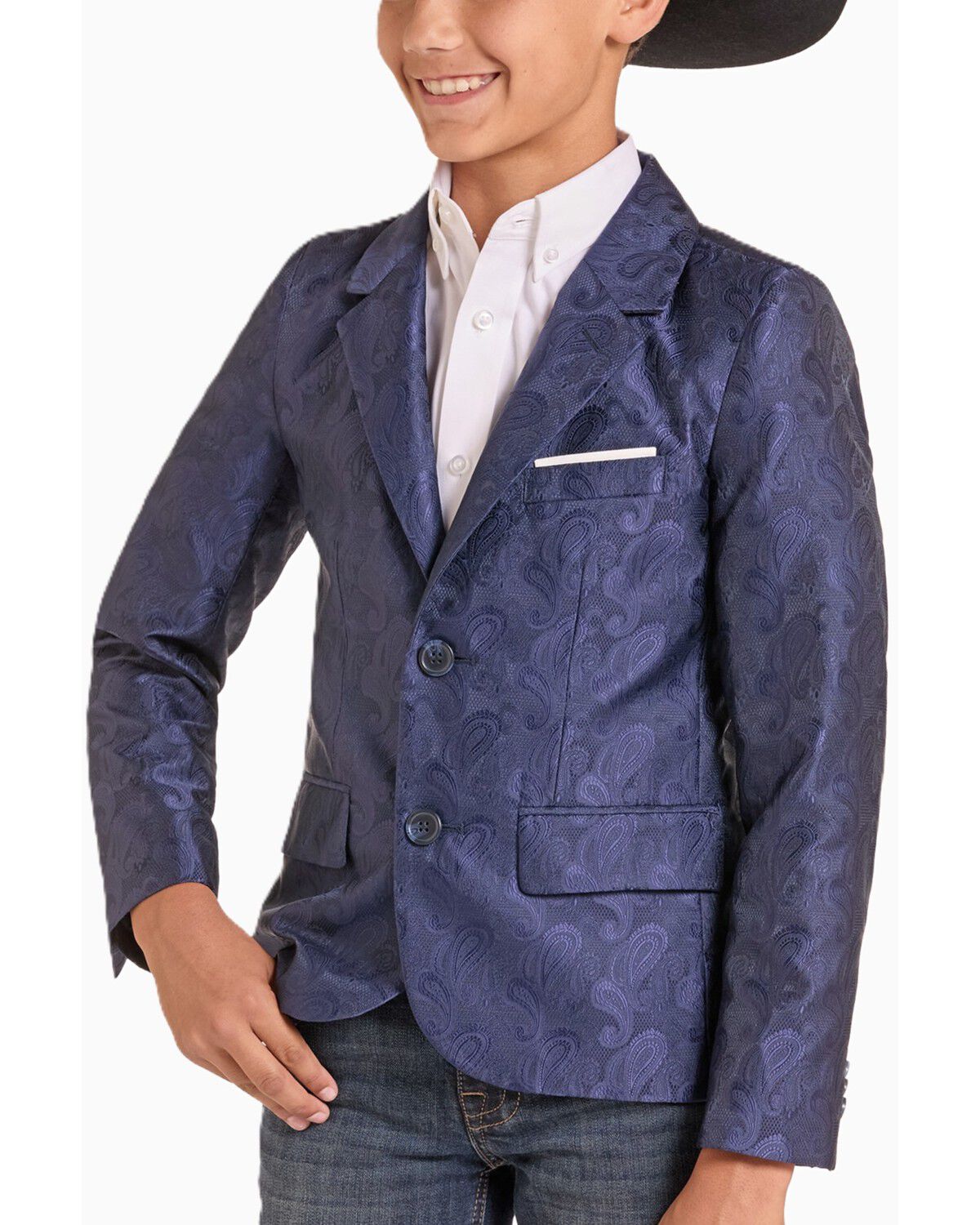 Image #1 - Rock & Roll Denim Boys' Paisley Print Sportscoat, Blue, hi-res
