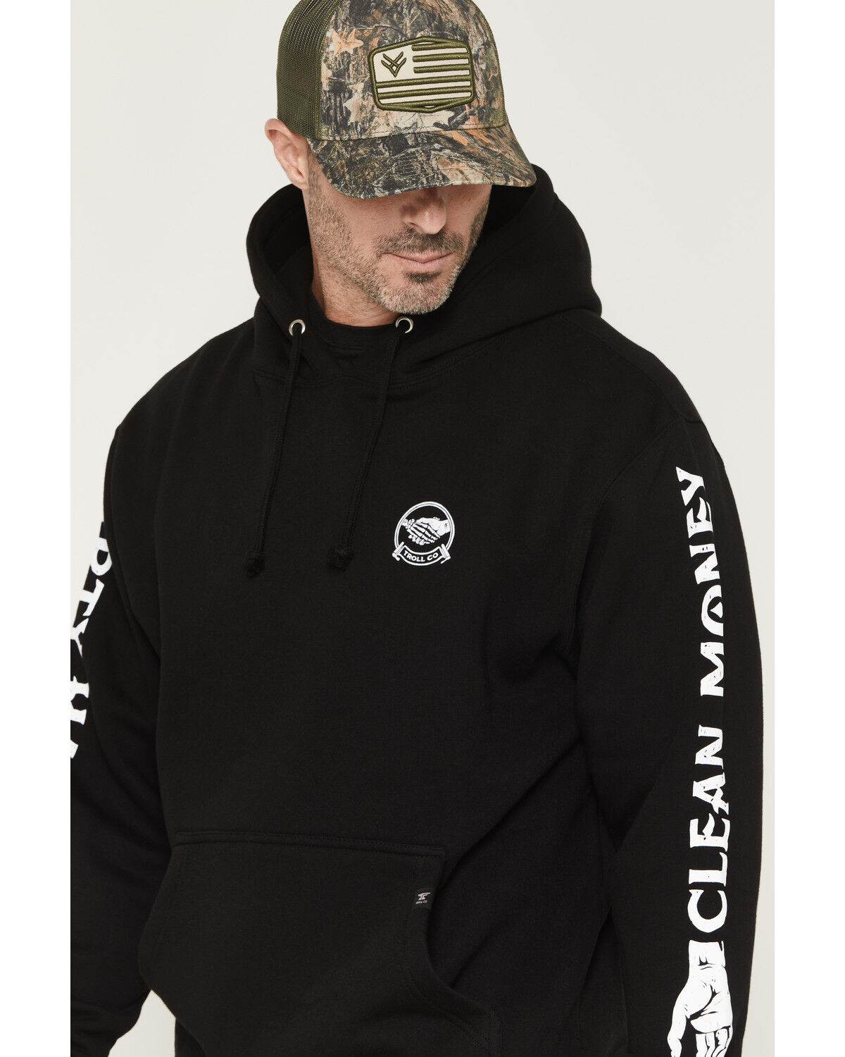 Image #2 - Troll Co Men's Haggler Hands Graphic Hooded Sweatshirt, Black, hi-res