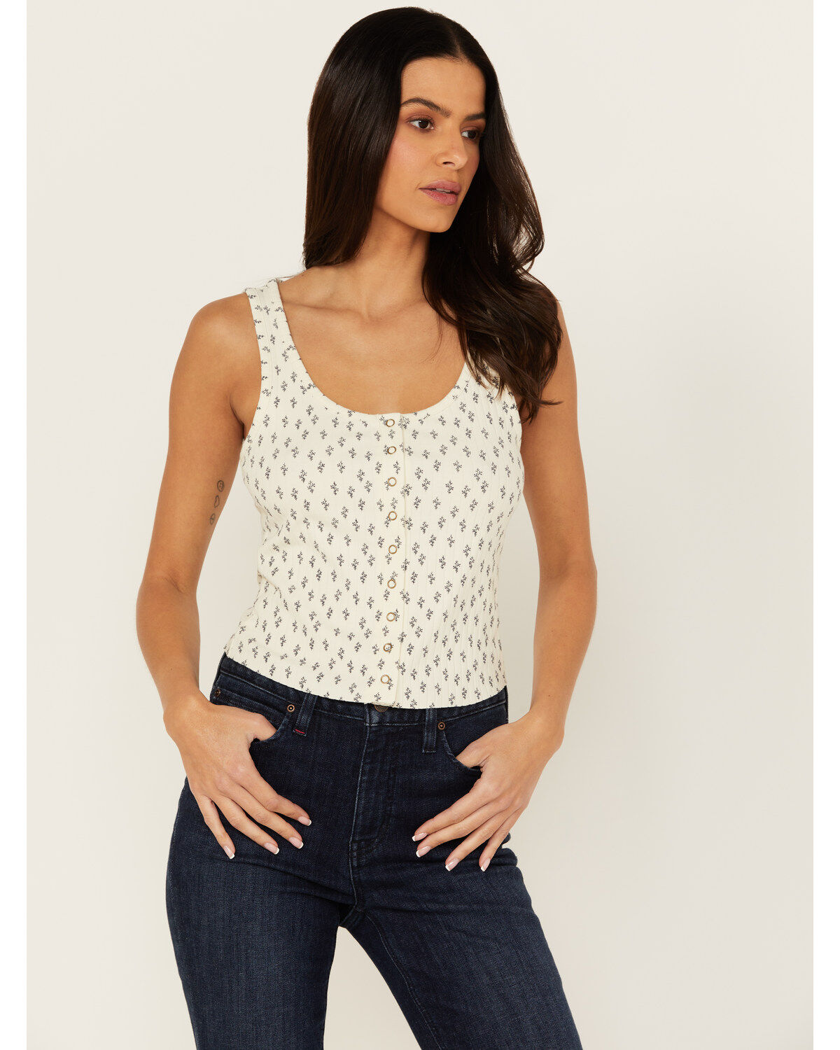 Cleo + Wolf Women's Amy Rib Knit Cropped Tank Top, Cream, hi-res